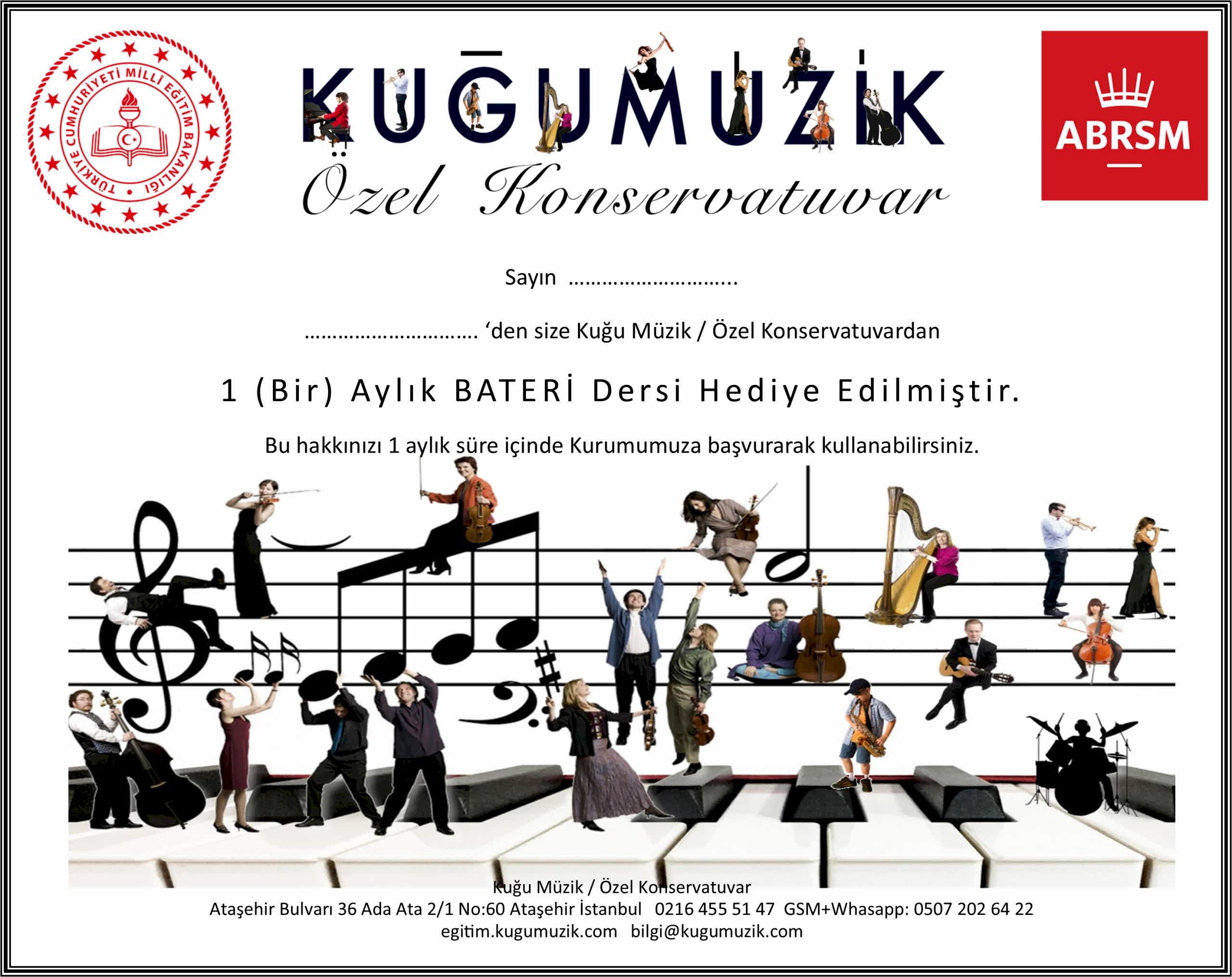 Ders Hediye Kartı Kuğu Müzik özel Konservatuvar